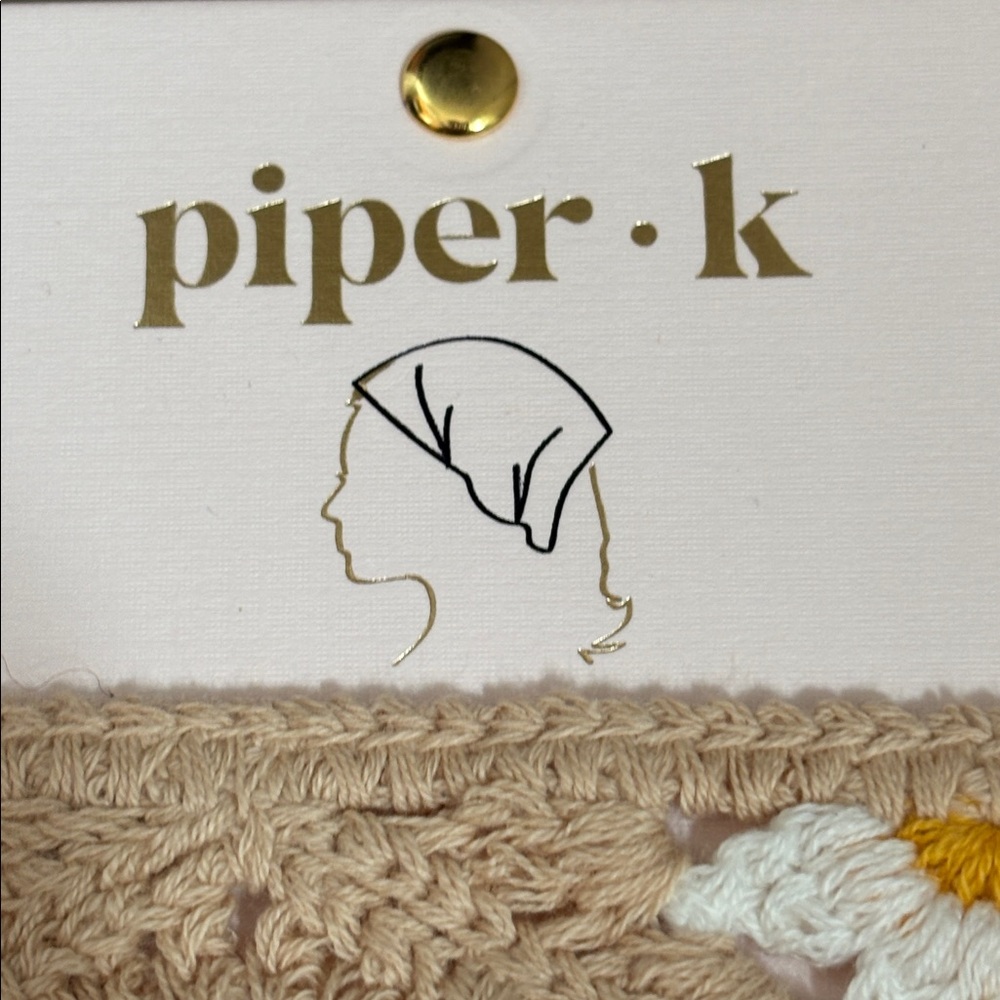 NWT Piper K Daisy Crochet Hair Scarf - Tan, White, Yellow - Picture 3 of 4